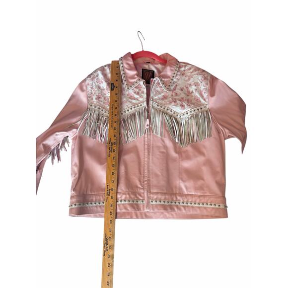 VTG Signature Gordon & James Pink Fringe Studded Rhinestone Wstrn Leather Jacket - Picture 14 of 16